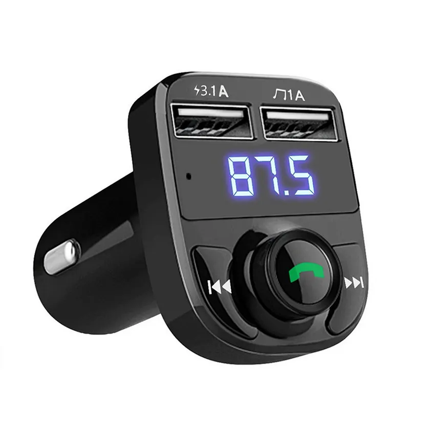เครื่องส่งสัญญาณ FM AUX โมดูเลเตอร์ X8ชุดแฮนด์ฟรีในรถยนต์เครื่องเล่น MP3เครื่องเสียงรถยนต์พร้อม3.1A ชาร์จในรถยนต์แบบ USB คู่ชาร์จเร็ว
