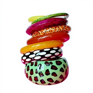 Handmade Resin Round <b>Bangles</b> Bracelet Multi Color Artistic Pattern Jewelry Collectible Craft Decor Anniversary Party for Woman - Product Image 2