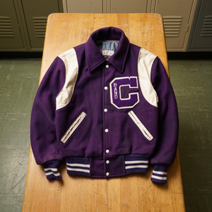 Blouson universitaire violet pour homme avec logo brodé, lettres C, fermeture à boutons recouverts, style streetwear, imperméable, respirant, écologique - Product Image 6