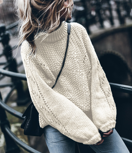 Maglione Invernale da Donna Taglie Forti in Cashmere Tinta Unita 8 Colori con Collo Alto e Maniche Lunghe - Product Image 2