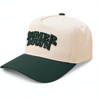 Topi Baseball Dua Warna Beige Hitam 5 Panel Terstruktur Snapback Katun Twill Logo Bordir Kasual Olahraga