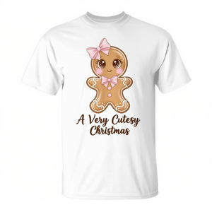 Un t-shirt rose à nœud papillon en forme de pain d'épices de Noël très mignon - Product Image 2