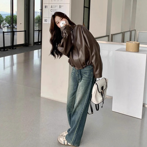 2025 Autumn Melard High-End Women's Small Leather <strong>Jacket</strong> Coffee Color Street Style Zipper Genuine Leather <strong>Petite</strong> <strong>Biker</strong> Style - Product Image 4