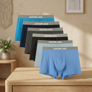 <b>Custom</b> Logo Men's Cotton <b>Boxer</b> Briefs Solid Color Mid-Rise Breathable 6-Pack Waistband Printing - Product Image 3