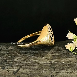 14K ทองแข็งเพชรธรรมชาติตราสัญลักษณ์รัศมีวงแหวนข้าม - Product Image 3