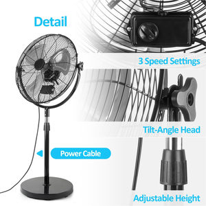 Ventilateur sur pied électrique industriel oscillant réglable, puissant, pour refroidissement, coloris nordique, 16, 18, 20, 24 pouces - Product Image 4