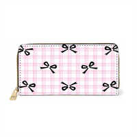 Dompet Wanita Panjang Motif Pita Kulit PU Grosir, Dompet Koin Mini Lucu dengan Ritsleting, Dompet Kartu Kredit Custom