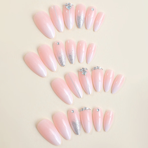 French Style ABS Press on <b>Nails</b> Finger Application Artificial Fingernails Glue Manicure <b>Set</b> 24pcs Pre-designed <b>Nail</b> Supplies - Product Image 4