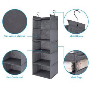 5 Shelf Space Saver Foldable Eco-Friendly Fabric Hanging Closet Organizer with 4 Side Pockets and <b>Polybag</b> Packaging - Product Image 2