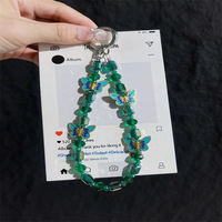 Lanière de téléphone portable premium en perles de cristal papillon, porte-clés détachable, pendentif de sac pour femme, multicolore, logo personnalisable
