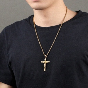 Collier chrétien vintage en acier inoxydable plaqué or MECYLIFE, collier avec croix de Jésus - Product Image 6