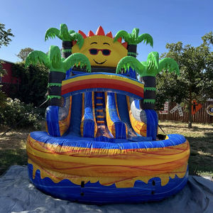 Toboggan aquatique gonflable commercial avec château, soleil et palmiers, fabriqué en Chine - Product Image 3