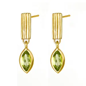 Gemnel glittering design marquise cut peridot stud 925 sterling silver charms boho earring