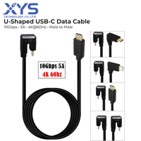 Kabel USB C Male ke Male 10Gbps 5A 4K 60Hz Bentuk U Sudut Kanan untuk Peralatan Industri Otomotif