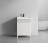 Meuble de salle de bain moderne étanche en PVC et aluminium, design à poser au sol avec vasque en céramique, résistant à l'eau