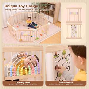 Grand parc en bois personnalisé pour bébés et tout-petits terrains de jeu intérieurs avec barrière de sécurité pour la maison, la chambre à coucher, le centre commercial, la salle de sport - Product Image 2