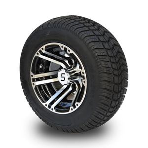 Roues de voiturette de golf usinées/noires brillantes de 10 po et pneus de voiturette de golf DOT Street combinés - Product Image 1