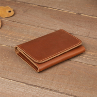 Dompet kulit asli pria, dompet kulit ramping, penutup jepret, kulit kuda gila, dompet koin