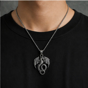yunnique Dragon Pendant Necklace Stainless Steel Men's Hip Hop Chain Jewelry Animal Shape Geometric Design 3x60cm - Product Image 4