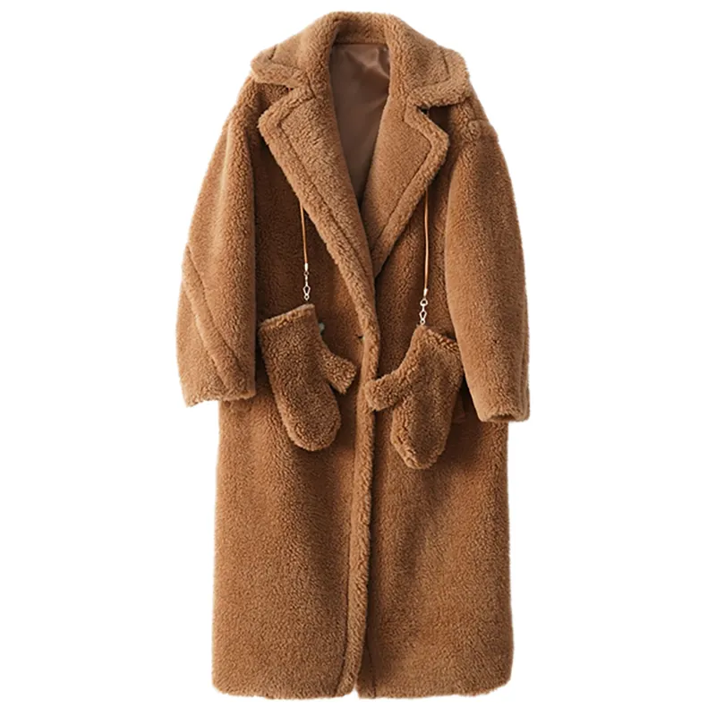 High quality fashion wool faux Fur long ladies clothing high-grade fur girl's coat Artificial fur Outwear Long Winter Coats