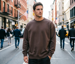 Men's Oversized O-Neck Sweatshirt 400gsm French Terry Knitted Garment Washed Vintage Look Drop Shoulder Loose Fit Autumn Streetw - Product Image 2