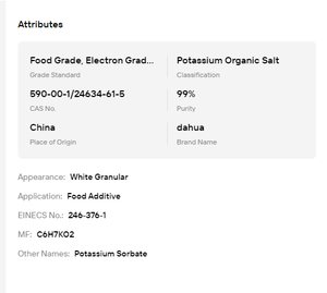 Gránulos de Sorbato de Potasio de Alta Calidad, Conservante Natural Antimoho para Bebidas, Panadería y Procesamiento de Alimentos - Product Image 6