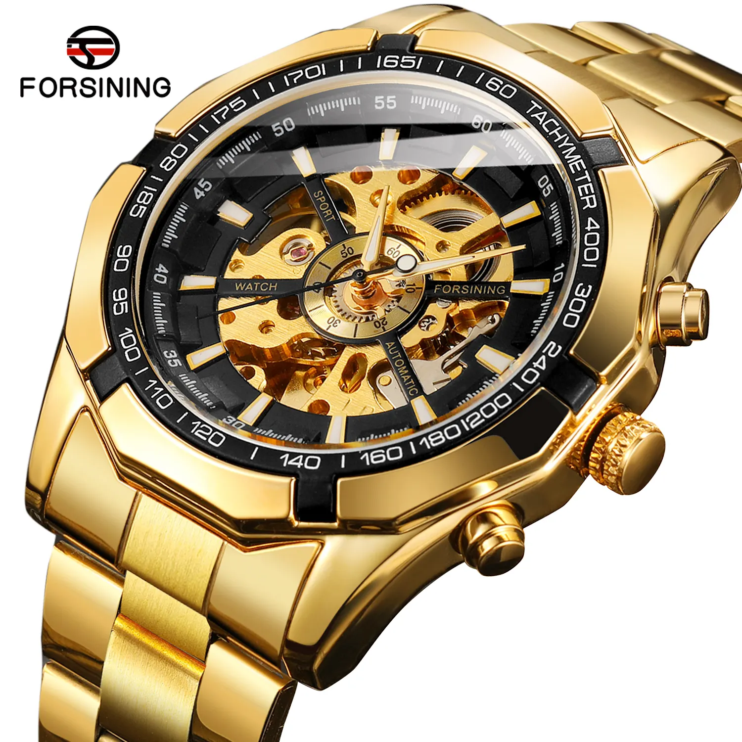 2022 relogio forsinig montrepourhomme OEM watch Custom Logo Golden Automatic Mechanical Skeleton Watch for Wrist Watches man