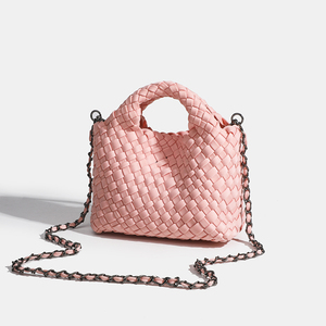 Ensemble de sacs à main en cuir vegan pour femme, couleur unie, sac fourre-tout tissé à la main, pochette, sac à bandoulière, résistant à l'eau, avec chaîne - Product Image 6
