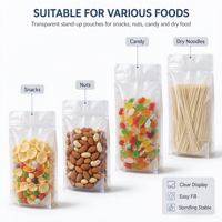 Sacs d'emballage transparents en PE à fond plat, scellés, autoportants, réutilisables, pour aliments pour animaux, chips de pommes de terre, thé parfumé et grains de café