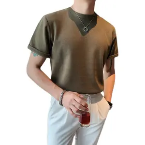 गर्मियों में पुरुषों की ढीला कम बाजू ठोस रंग आकस्मिक टी शर्ट वफ़ल कपड़े पुरुषों की टी शर्ट ढीला वफ़ल बुनना शर्ट