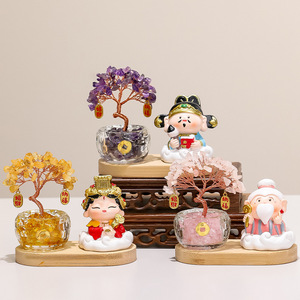 Joyful Little Fairy Natural Yellow <b>Crystal</b> Money <b>Tree</b> Resin Figurine Home Decoration Desktop Ornament Collection Gift - Product Image 2