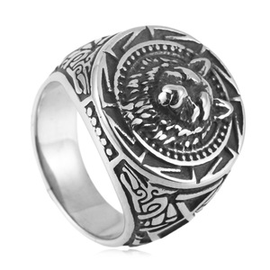 <b>Wolf</b> Animal <b>Ring</b> Men's Stainless Steel Punk Style Geometric Design Silver Color Gift Jewelry 240109 - Product Image 1