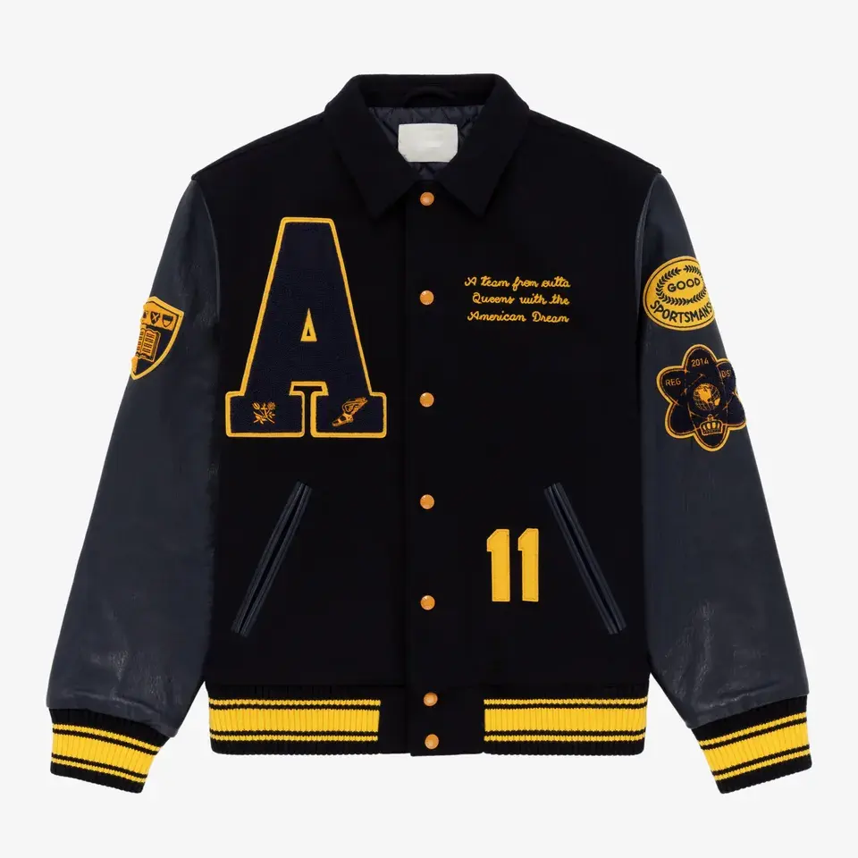 Wholesale OEM Custom Fashion Chain Embroidery Patch Varsity Jacket Classic Bomber Coat For Men