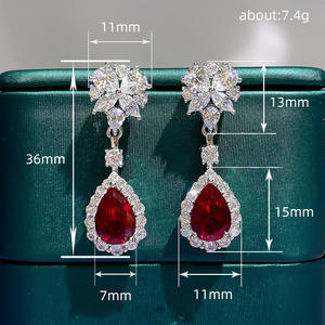 Pendientes de Lujo con Rubí Rojo en Forma de Gota, Plata 925 con Engaste de Garra, Joyería de Boda para Mujer, Pendientes de Cristal con Forma de Gota de Agua - Product Image 6