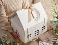 Boîtes cadeaux personnalisées en carton en forme de maison avec poignées pour bougies, Noël, anniversaire, fête, mariage, baby shower, cadeaux