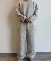 Ensemble tricoté pour femme 100% Laine Pull oversize Pantalon large Tenue décontractée Personnalisable Impression Broderie Logo OEM ODM Vente en gros