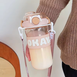 Eco-Friendly PC Plastic <b>Back</b> School Children's Cartoon <b>Drop</b>-proof Straw Cap Water Bottle Simple Style Portable - Product Image 4