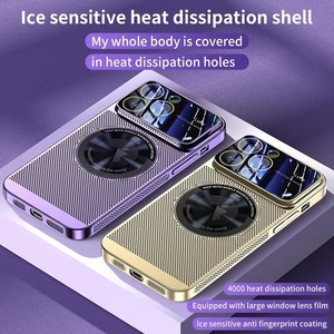 2025 nueva funda de armadura magnética de disipación de calor para iPhone 16 15 Pro Max PC Chapado en malla Lente de Cristal a prueba de golpes logotipo ampliado teléfono - Product Image 2