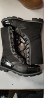 Bottes tactiques noires en cuir de vachette avec embout et talon renforcés, semelle en PVC, cuir miroir, imperméables pour l'extérieur