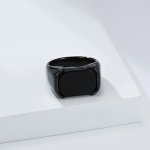 Minimalist Polished Black Gemstone <b>Titanium</b> Steel <b>Ring</b> Geometric Shape Unisex Daily Wear Jewelry - Product Image 3