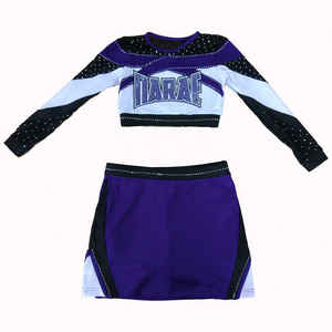 Two-Piece High Quality Custom Women's Adult <b>Cheerleading</b> <b>Uniform</b> Set Glitter Cheerleader Skirt Rhinestone Spandex/Polyester - Product Image 2