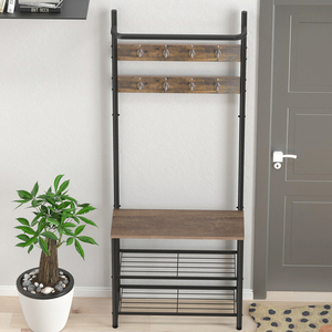Porte-manteau autoportant pour entrée avec banc à chaussures, organisateur de rangement avec crochets pour couloir et chambre - Product Image 3