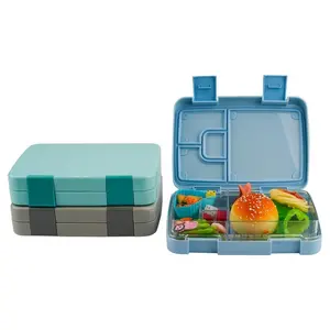 Cấp Thực Phẩm Nhựa Bento Box Container Thực Phẩm Tiffin Hộp Màu Xanh Lá Cây Hộp Ăn Trưa Cho Trẻ Em Leakproof Bên Trong Khay Với 4 Ngăn