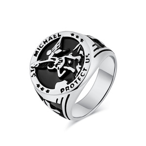 yunnique style retro Saint Michael Archangel <b>titanium</b> steel <b>ring</b> for men, personalized niche punk hip-hop style rin - Product Image 5