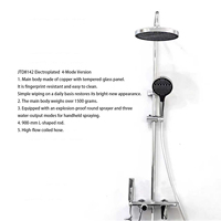 Robinet de Douche Moderne en Laiton avec Étagère en Verre Trempé, Ensemble de Douche Pluie 4 Modes et Douchette à Main pour Hôtels et Salles de Bain Domestiques