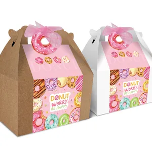 Donuts Theme Valentine's Day Party Folding Paper Gift Box with Ribbon Cake Candy Boxes Kraft Packaging Paper Boxes