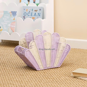 Panier de rangement en rotin coquillage pour enfants, mobilier de chambre d'enfant, organisateur en osier naturel pour enfants - Product Image 2