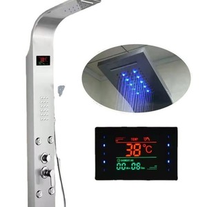 Curved 304 Stainless Steel <b>Shower</b> Set With LED Display Rain <b>Shower</b> <b>Head</b> Massage Bubble Light Top Spray - Product Image 1