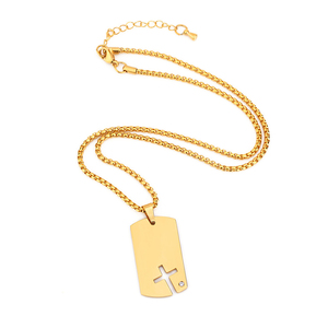 Perhiasan Logo Nama Kustom Liontin Stainless Steel Salib Berlian Kosong Berlapis Emas untuk Pria - Product Image 5