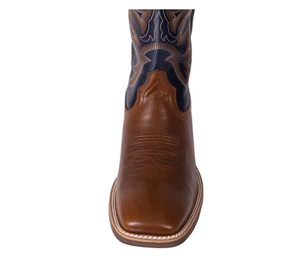 <span class=keywords><strong>Bottes</strong></span> de cowboy personnalisées par le fabricant, style western vintage, en <span class=keywords><strong>cuir</strong></span> bicolore marron avec broderie et bout carré <span class=keywords><strong>bleu</strong></span> <span class=keywords><strong>marine</strong></span>, design ajouré - Product Image 3